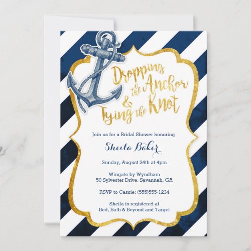 Navy  Gold Nautical Bridal Shower Invitation