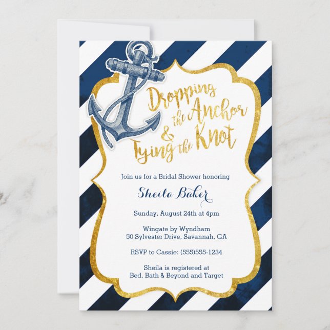 Navy & Gold Nautical Bridal Shower Invitation (Front)