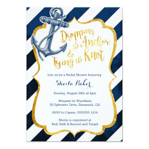 Nautical Bridal Shower Invitations Zazzle Navy Gold Nautical Bridal Shower Invitation