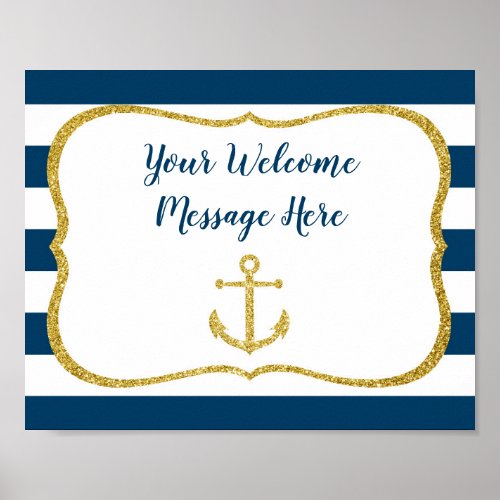 Navy  Gold Nautical Bridal Shower Welcome Poster