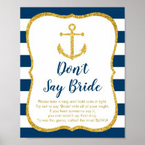 Navy & Gold Nautical Don't Say Bride Game Poster
