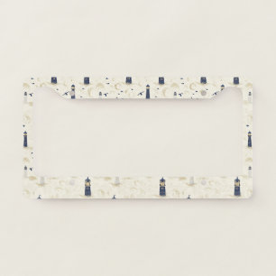 Navy Gold Nautical Lighthouse Coastal Pattern License Plate Frame