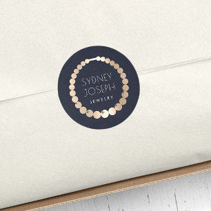 Navy & Gold Necklace Jewelry Design Logo Classic Round Sticker