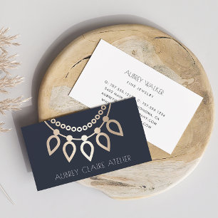 Navy & Gold Necklace Logo   Jewelry Design Business Card