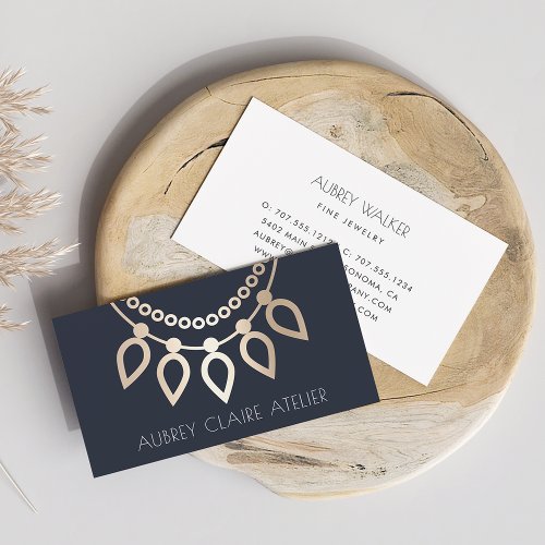 Navy  Gold Necklace Logo  Jewelry Design Business Card