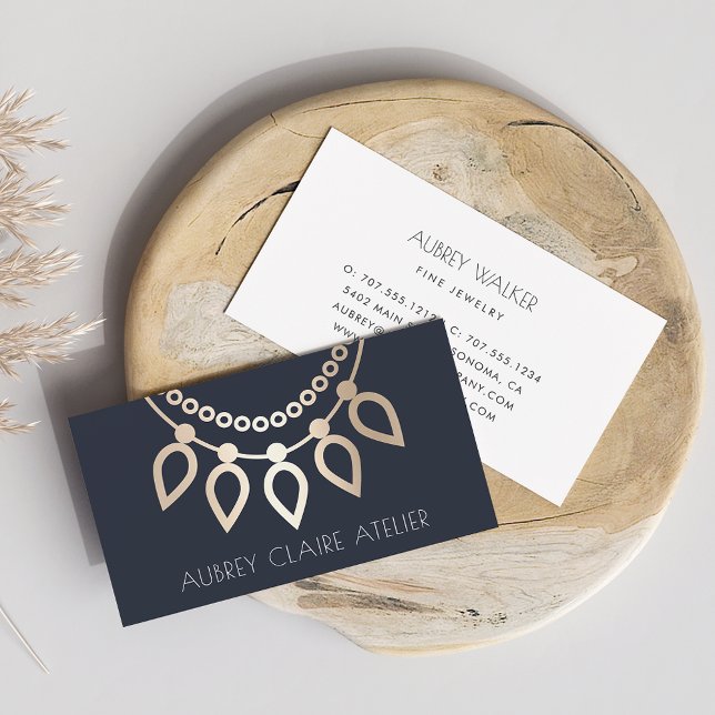Navy & Gold Necklace Logo | Jewelry Design Business Card (Creator Uploaded)