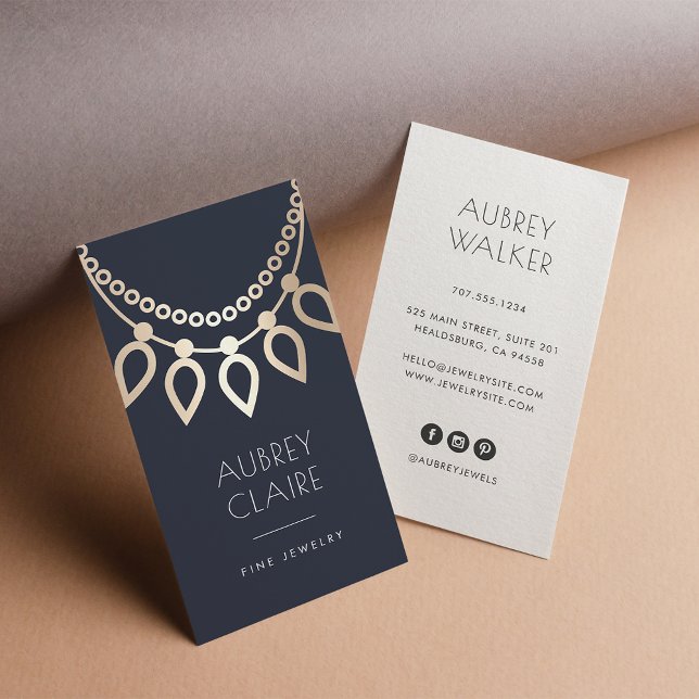 Navy & Gold Necklace Logo | Jewelry Designer Business Card (Creator Uploaded)