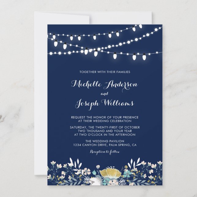 Navy & Gold Night Garden Wedding Invitation (Front)