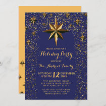Navy Gold North Star Glitter Confetti Holiday Invitation