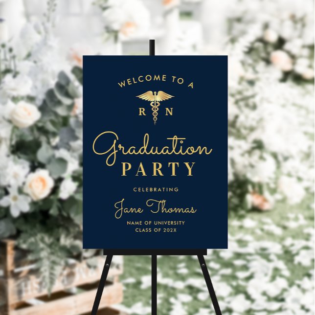 Navy & gold Nursing school grad party welcome sign (Creator Uploaded)