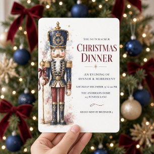 Navy Gold Nutcracker Christmas Dinner Invitation