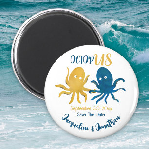 Navy Gold Octopus Nautical Wedding Save The Date Magnet
