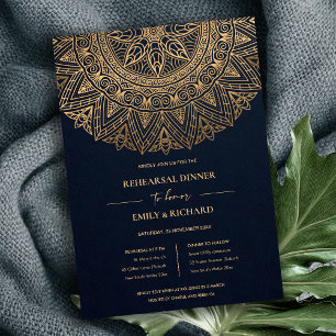 NAVY GOLD ORNATE CLASSIC MANDALA REHEARSAL DINNER INVITATION