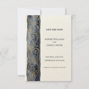 Navy Gold Ornate Save The Date Card