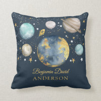 Navy Gold Outer Space Galaxy Moon Star Boy Nursery