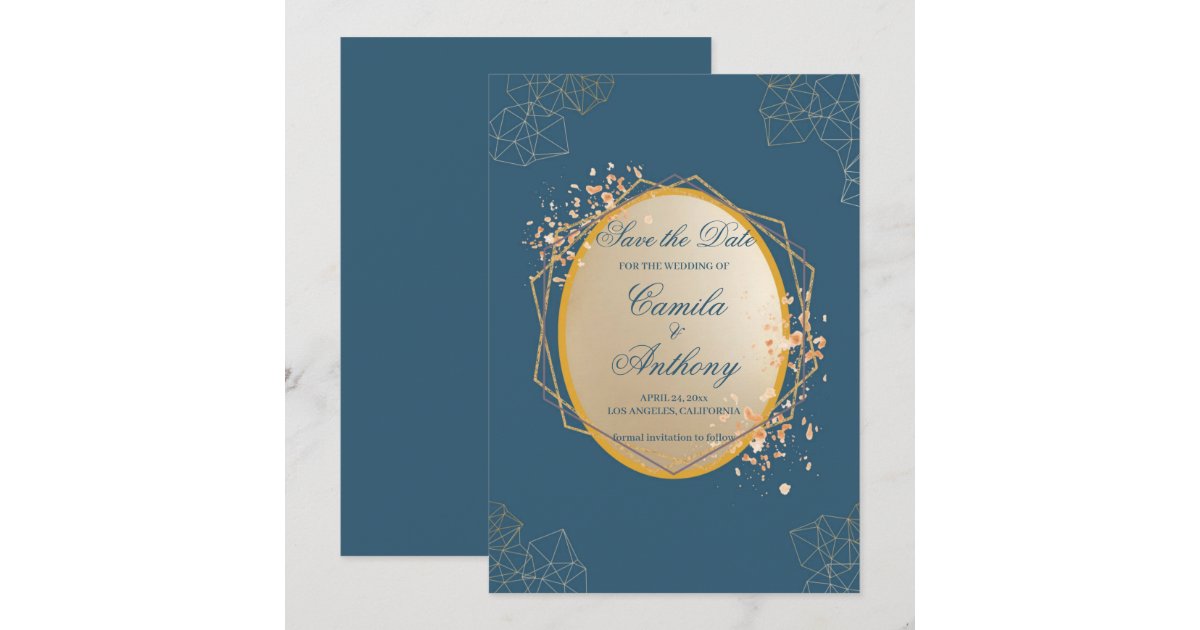 Asn Rda Invitation Navy Gold Oval Floral Boho Save The Date Invitation | Zazzle