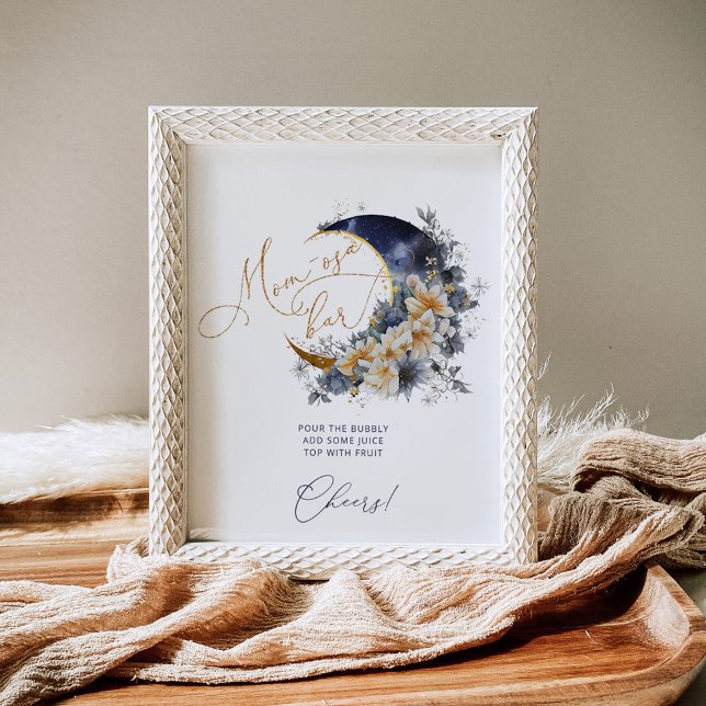 Navy gold over the moon baby shower Mom-osa bar Poster (Creator Uploaded)
