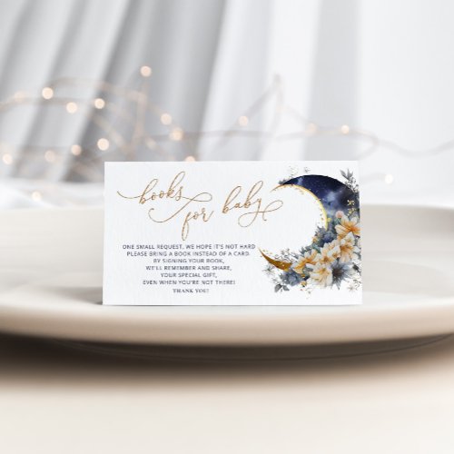 Navy gold over the moon books for baby ticket enclosure card