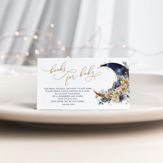 Navy gold over the moon books for baby ticket enclosure card (Creator Uploaded)