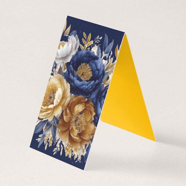 Navy Gold Painted Peony Wedding Table Number (Back)