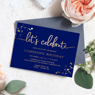 Navy Gold Paintly Let's Celebrate Birthday Foil Invitation