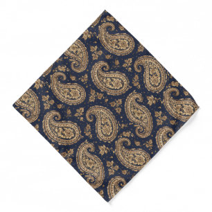 Navy Gold Paisley Classic Baroque Pocket Square Bandana
