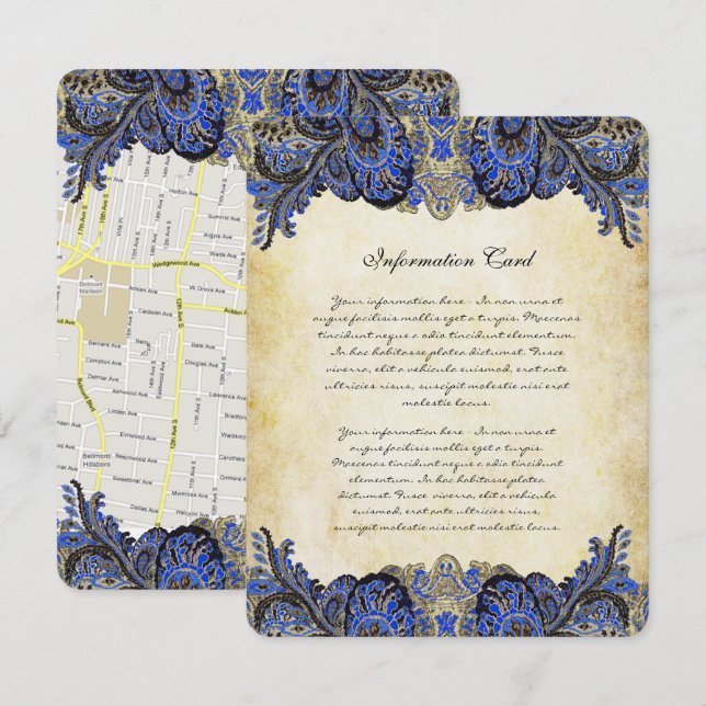 Navy & Gold Paisly Peacock Wedding Invitation (Front/Back)