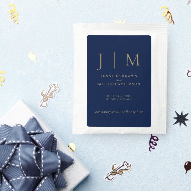 Navy Gold Party Day Modern Classic Simple Wedding Tea Bag Drink Mix
