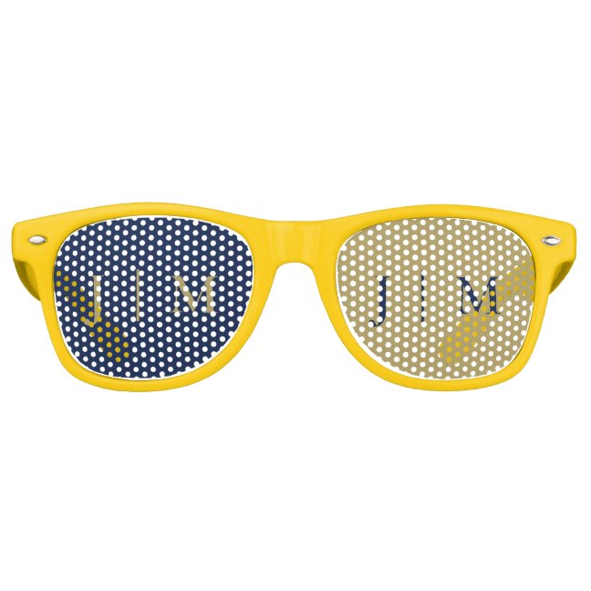 Navy Gold Party Formal Monogram Classic Wedding Retro Sunglasses