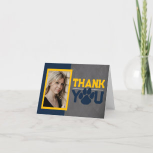 Navy & Gold Paw Print Graduation Folding 2 Photo Letterpress Thank You Card