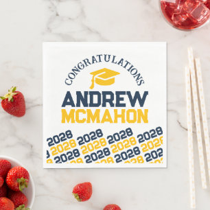 Navy & Gold Personalized Graduation Party Paper Napkins