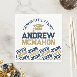 Navy & Gold Personalized Graduation Party Paper Napkins