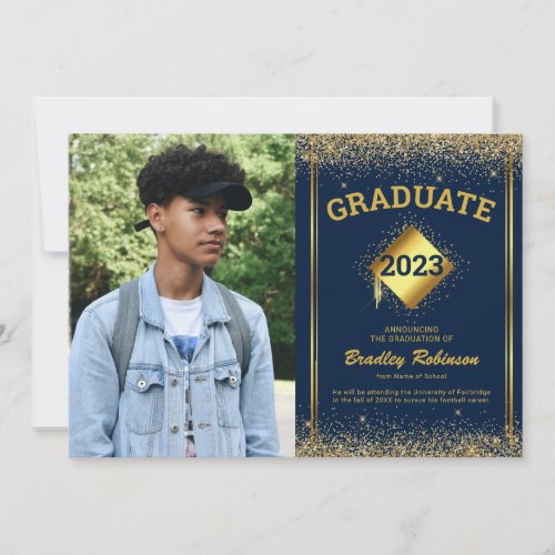 Navy Gold Photo Graduation Announcement