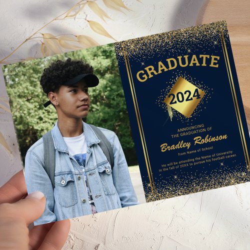 Navy Gold Photo Graduation Announcement