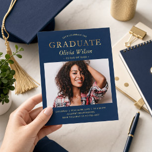 Navy Gold Photo Graduation Party Invitation