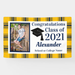Navy Gold Plaid School Colors Graduation Banner