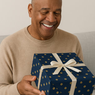 Navy & Gold Polka Dot Elegant  Wrapping Paper