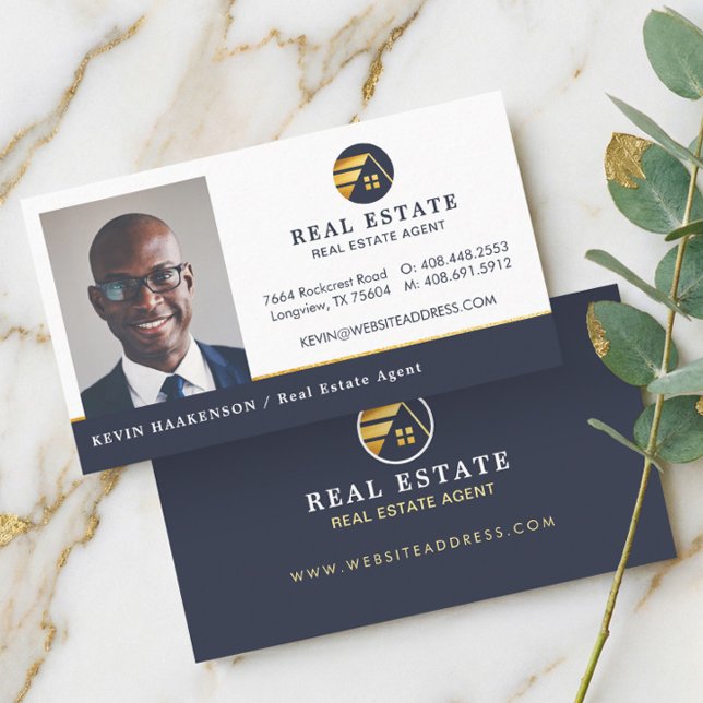 Navy Gold Professional Real Estate Agent Photo Business Card (Navy Gold Professional Real Estate Agent Photo Business Card)