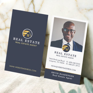Navy Gold Professional Real Estate Broker Photo Business Card