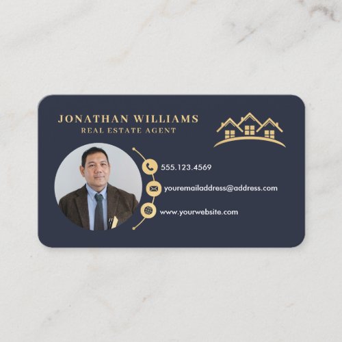 Navy  Gold Professional Real Estate Photo  Business Card