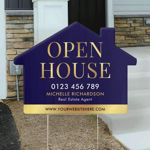 Navy  Gold Promotional Real Estate Open House Sign