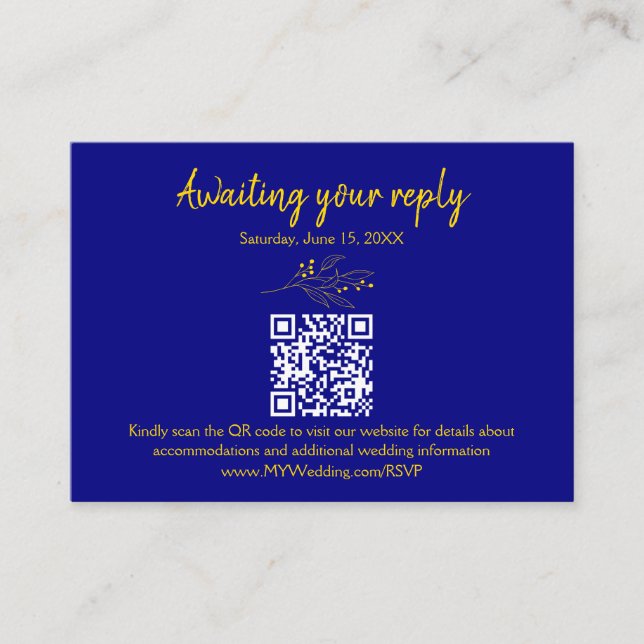Navy Gold QR Code Wedding RSVP Card (Front)