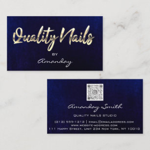 Navy Gold Quality Nail Script QR Code Logo   Business Card