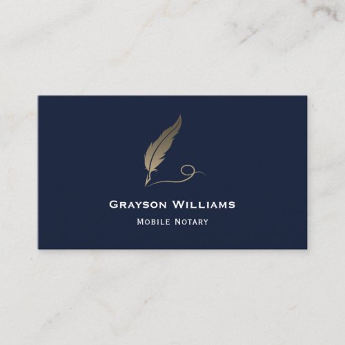 Navy Gold Quill QR Code Mobile Notary  Business Card