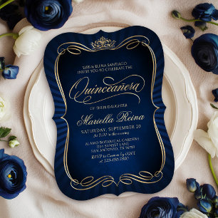 Navy Gold Quinceañera Invitation