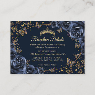 Navy Gold Quinceanera Reception Details Enclosure Card