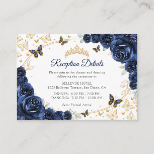 Navy Gold Quinceanera Reception Details Enclosure Card