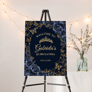 Navy Gold Quinceanera Welcome Foam Board