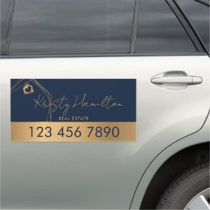 Navy Gold Real Estate Agent House Car Magnet