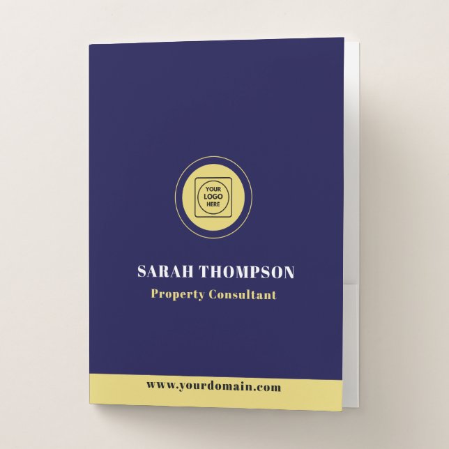 Navy Gold Realtor Logo Promo Design Binder Pocket Folder (Front)